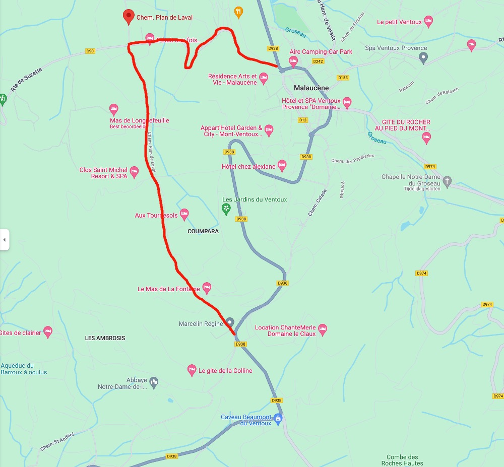 Alternatieve route Malaucène-Bedoin