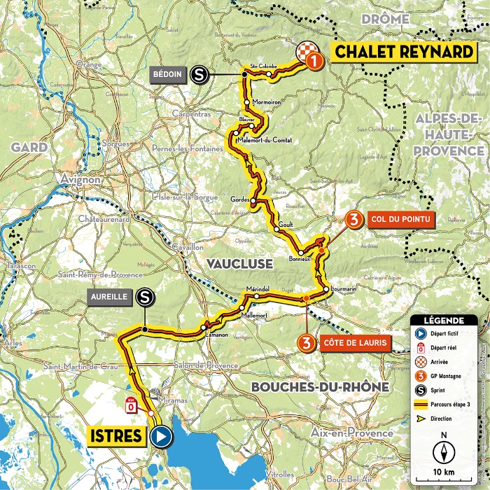 Het parcours van de derde etappe van de Tour de la Provence 2021. Kaart: tourdelaprovence.fr.