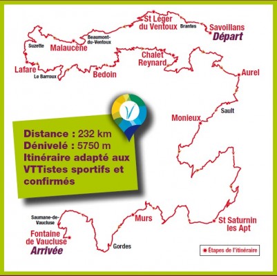 Kaart van de mtb-route Grande Traversée Vaucluse